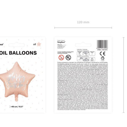 Helium Ballon Ster Happy Birthday Lichtroze Leeg 40cm van Partydeco koop je bij Partywinkel