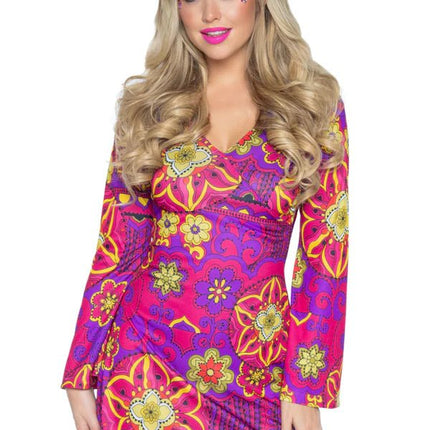 Hippie 60S Jurk Paars Roze Dames Bloemen Leg Avenue van Leg Avenue koop je bij Partywinkel