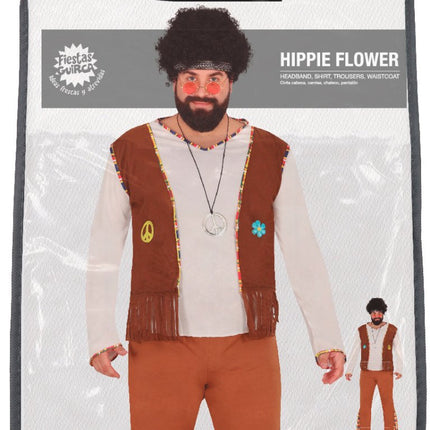Hippie 60S Kostuum Bruin Wit Heren van Fiestas Guirca koop je bij Partywinkel