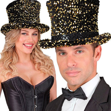 Hoge Hoed Pailletten Zwart/Goud van Widmann koop je bij Partywinkel