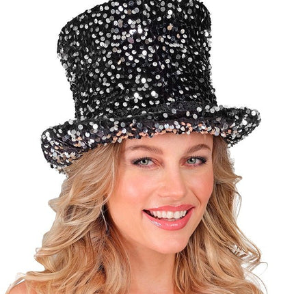 Hoge Hoed Pailletten Zwart/Zilver van Widmann koop je bij Partywinkel