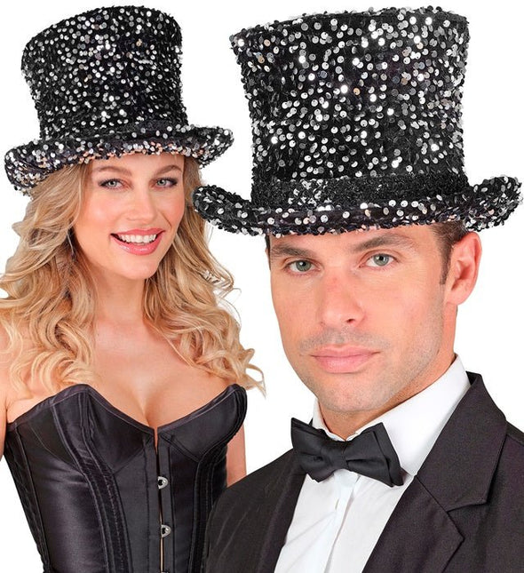 Hoge Hoed Pailletten Zwart/Zilver van Widmann koop je bij Partywinkel