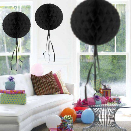 Honeycomb Bal Zwart Franje 30cm van Folat koop je bij Partywinkel