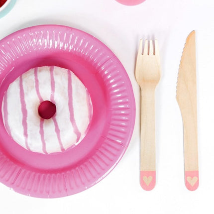 Houten Bestek Roze 16cm 18 delig van Partydeco koop je bij Partywinkel
