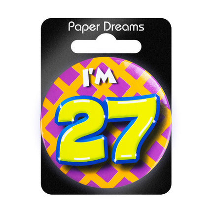 I'm 27 Button 27 Jaar 5,5cm van Paper Dreams koop je bij Partywinkel