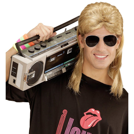 Jaren 80 Pruik Aso Blond Met Bril van Widmann koop je bij Partywinkel