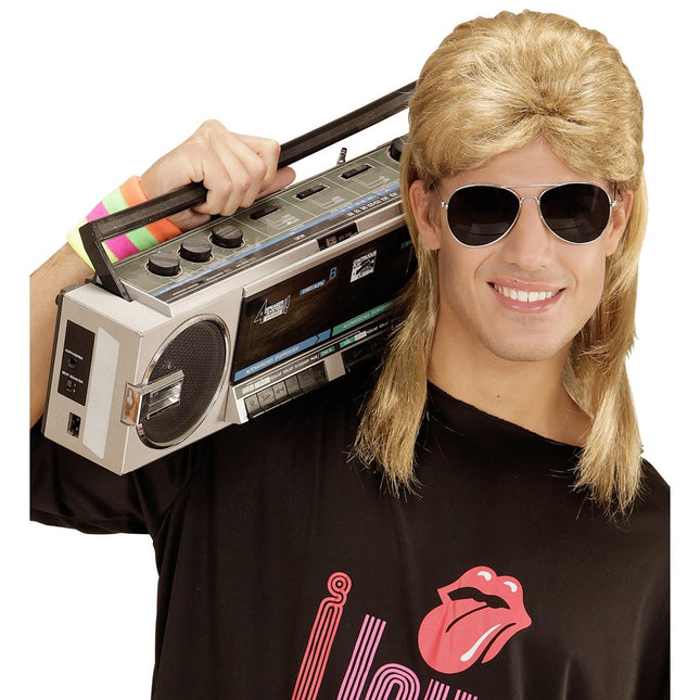 Jaren 80 Pruik Aso Blond Met Bril van Widmann koop je bij Partywinkel