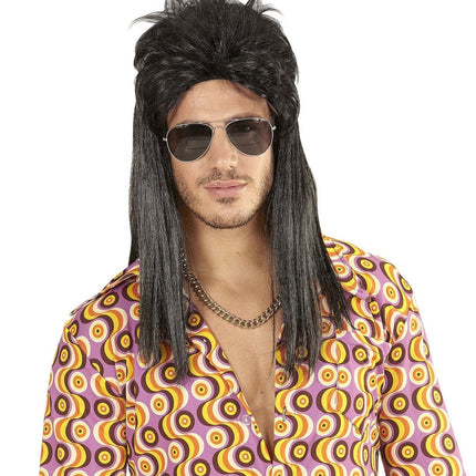 Jaren 80 Pruik Aso Lang Zwart van Widmann koop je bij Partywinkel