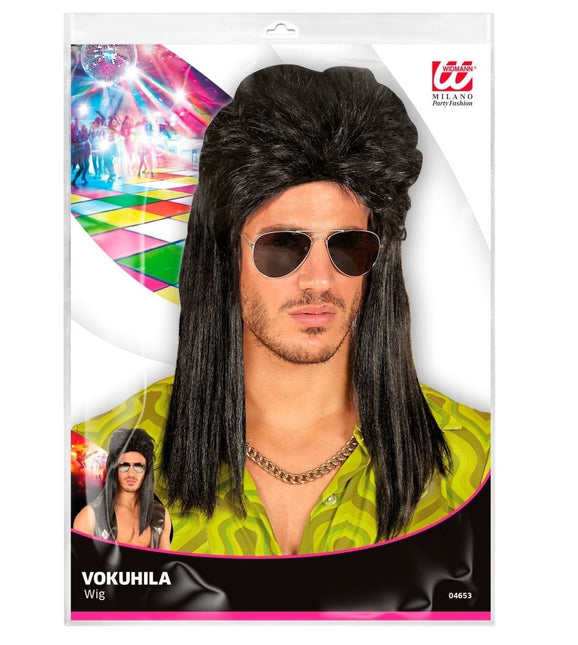 Jaren 80 Pruik Aso Lang Zwart van Widmann koop je bij Partywinkel