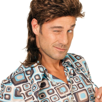 Jaren 80 Pruik Lang Bruin van Wilbers & Wilbers koop je bij Partywinkel