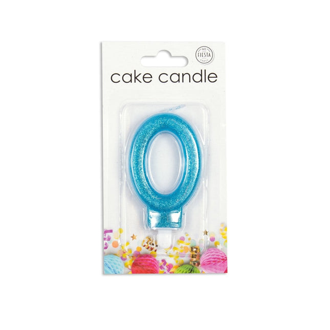 Kaars 0 Jaar Blauwe Glitter 7cm van WeFiesta koop je bij Partywinkel