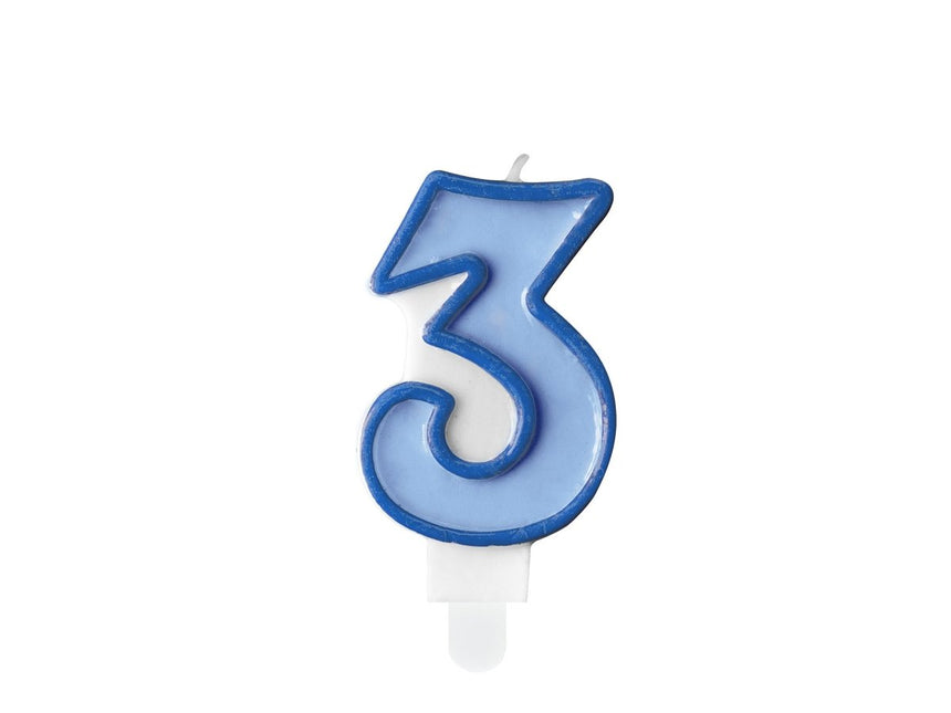 Kaars 3 Jaar Blauw 7cm van Partydeco koop je bij Partywinkel