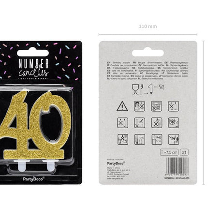 Kaars 40 Jaar Goud 7,5cm van Partydeco koop je bij Partywinkel