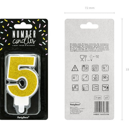 Kaars 5 Jaar Goud 7cm van Partydeco koop je bij Partywinkel