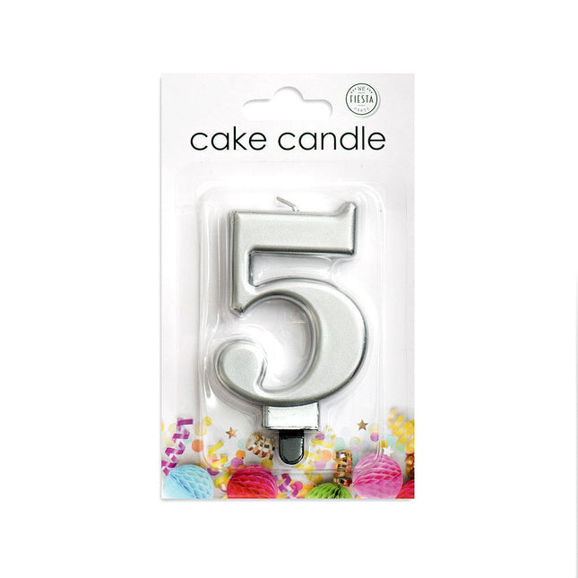 Kaars 5 Jaar Zilver Metallic 8cm van WeFiesta koop je bij Partywinkel