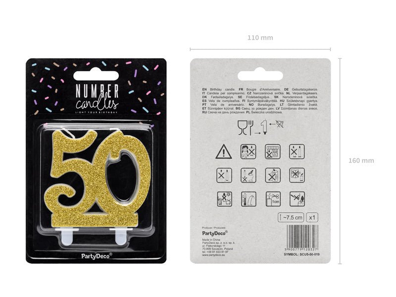 Kaars 50 Jaar Goud 7,5cm van Partydeco koop je bij Partywinkel