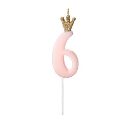 Kaars 6 Jaar Lichtroze 9,5cm van Partydeco koop je bij Partywinkel