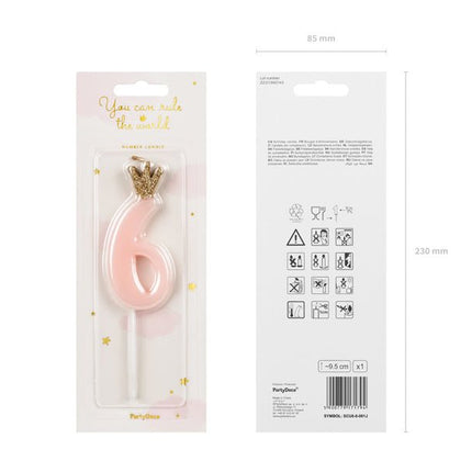 Kaars 6 Jaar Lichtroze 9,5cm van Partydeco koop je bij Partywinkel