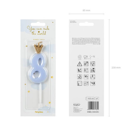 Kaars 8 Jaar Lichtblauw 9,5cm van Partydeco koop je bij Partywinkel