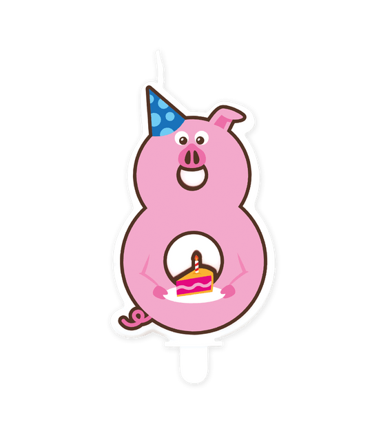 Kaars 8 Jaar Varken van Paper Dreams koop je bij Partywinkel