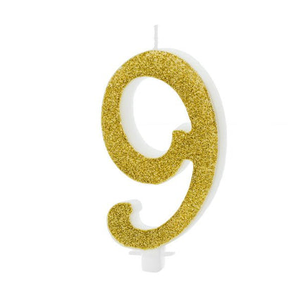 Kaars 9 Jaar Goud 10cm van Partydeco koop je bij Partywinkel