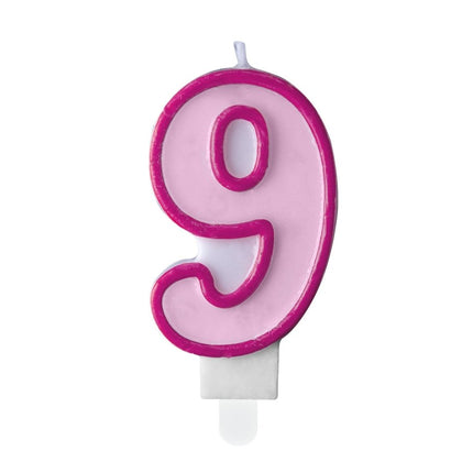 Kaars 9 Jaar Roze 7cm van Partydeco koop je bij Partywinkel