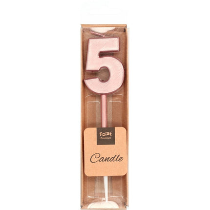 Kaars Cijfer 5 Rose Goud Metallic 15cm van Folat koop je bij Partywinkel