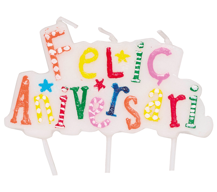 Kaars Felic Aniversari 8cm van Fiestas Guirca koop je bij Partywinkel