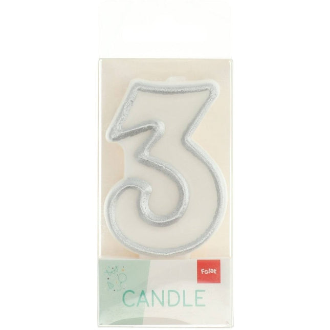 Kaars Simply Chique Silver Cijfer 3 van Folat koop je bij Partywinkel