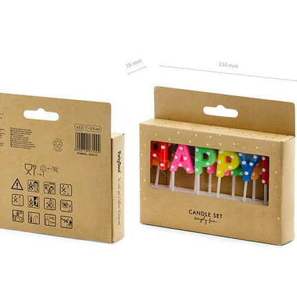 Kaarsen Happy Birthday Gekleurd 2,5cm 13st van Partydeco koop je bij Partywinkel