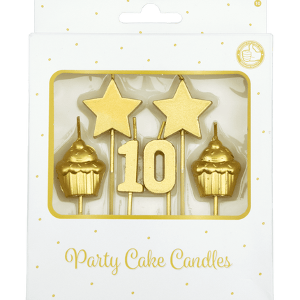 Kaarsjes 10 Jaar Cupcake Goud 17,5cm van Paper Dreams koop je bij Partywinkel