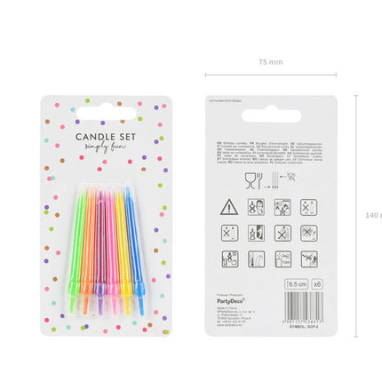 Kaarsjes Gekleurd 6,5cm 6st van Partydeco koop je bij Partywinkel