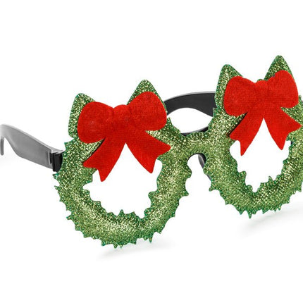 Kerst Bril Rood Groen Strik van Partydeco koop je bij Partywinkel