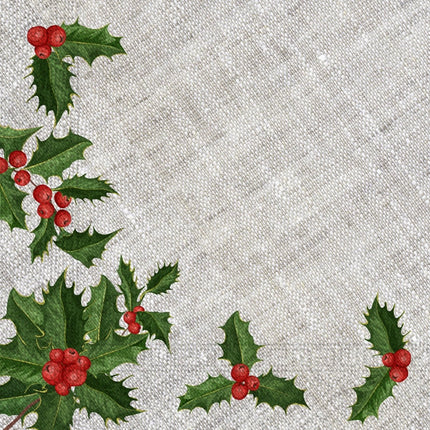 Kerst Servetten Grijs Hulst 33cm 20st van Procos koop je bij Partywinkel