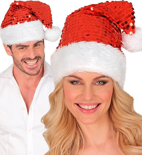 KERSTMAN MUTS PLUCHE EN PAILLETTEN ROOD van Widmann koop je bij Partywinkel