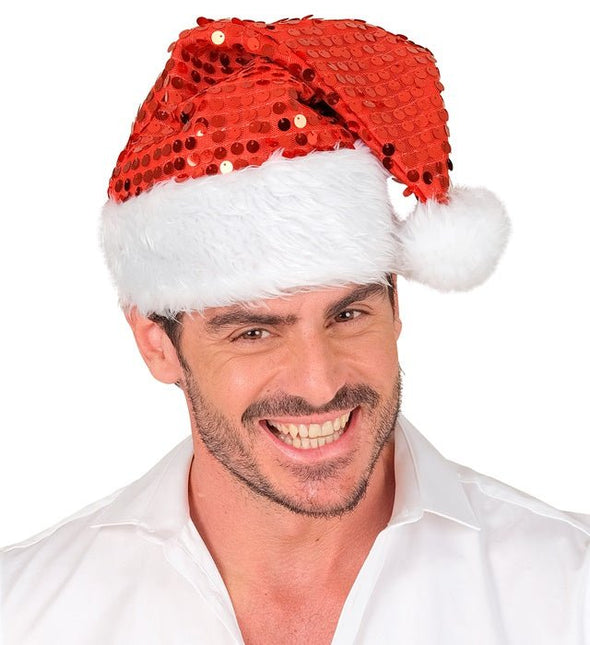 KERSTMAN MUTS PLUCHE EN PAILLETTEN ROOD van Widmann koop je bij Partywinkel