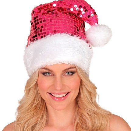KERSTMAN MUTS PLUCHE EN PAILLETTEN ROZE van Widmann koop je bij Partywinkel