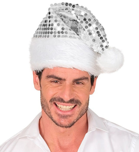 KERSTMAN MUTS PLUCHE EN PAILLETTEN ZILVER van Widmann koop je bij Partywinkel