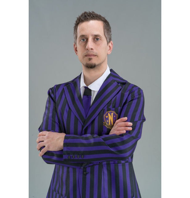 Kostuum Wednesday School Uniform Zwart/Paars Heren van CHAKS koop je bij Partywinkel
