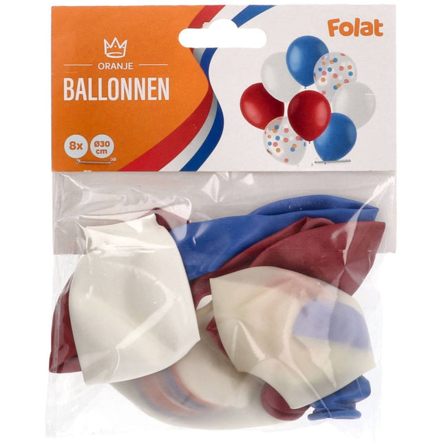 Latexballonnen - RoodWitBlauw - 30 cm - 8 stuks van Folat koop je bij Partywinkel