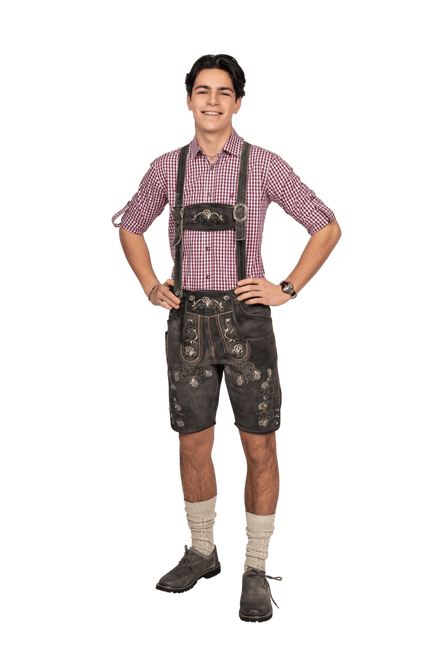 Lederhose Bruin Grijs Heren Kort Antiek van Haus Huberts koop je bij Partywinkel