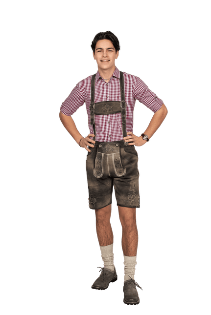 Lederhose Bruin Heren Kort Met Beenknopen van Haus Huberts koop je bij Partywinkel