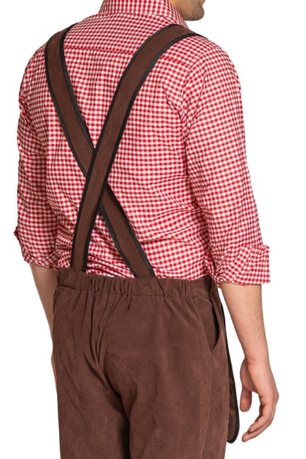 Lederhose Johann met Verstelbare Bretels Donkerbruin Kort van Partychimp koop je bij Partywinkel
