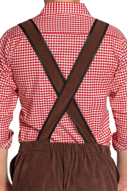 Lederhose Johann met Verstelbare Bretels Donkerbruin Lang van Partychimp koop je bij Partywinkel