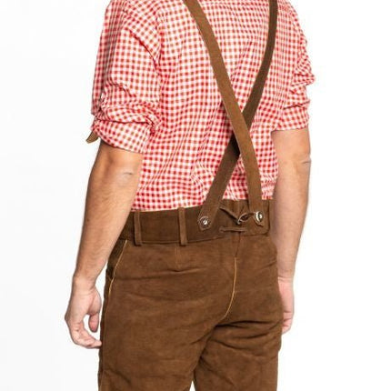 Lederhose Leer Kort Donkerbruin en Bretels van Tannhauser koop je bij Partywinkel