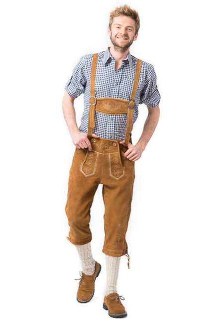 Lederhose Leer Lang Bruin en Bretels van Tannhauser koop je bij Partywinkel