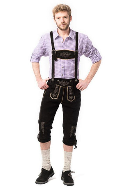 Lederhose Leer Lang Zwart en Bretels van Tannhauser koop je bij Partywinkel