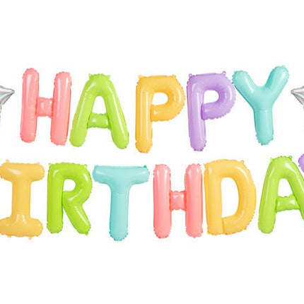 Letterballon Set Happy Birthday Pastel Mix Leeg 3,95m van Partydeco koop je bij Partywinkel