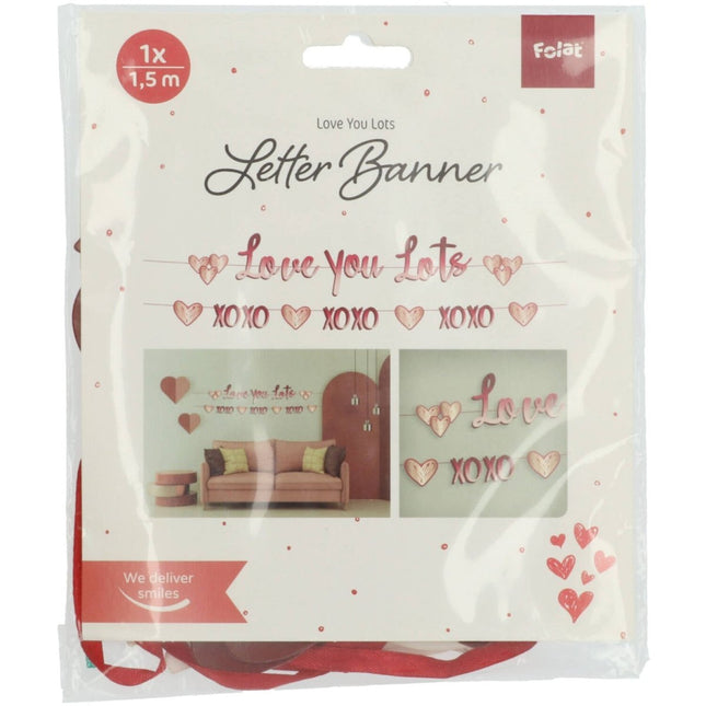 Rood Roze Letterslinger Love You Lots 1,50m 2st van Folat koop je bij Partywinkel
