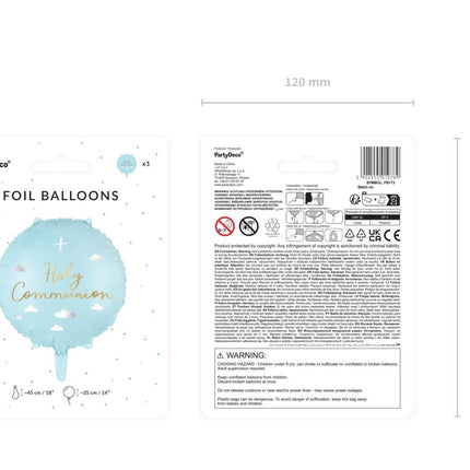Lichtblauwe Communie Helium Ballon 45cm van Partydeco koop je bij Partywinkel